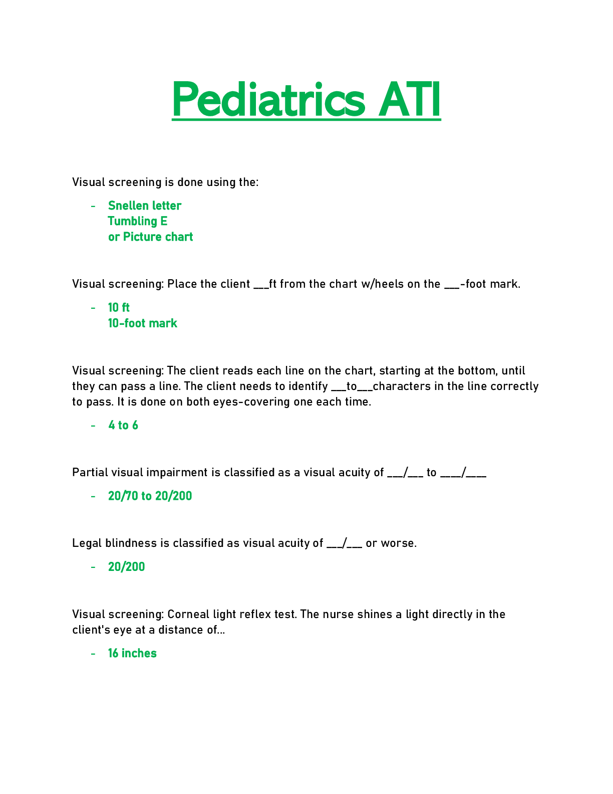 Preview of ATI Pediatrics Proctored Exam Study Guide